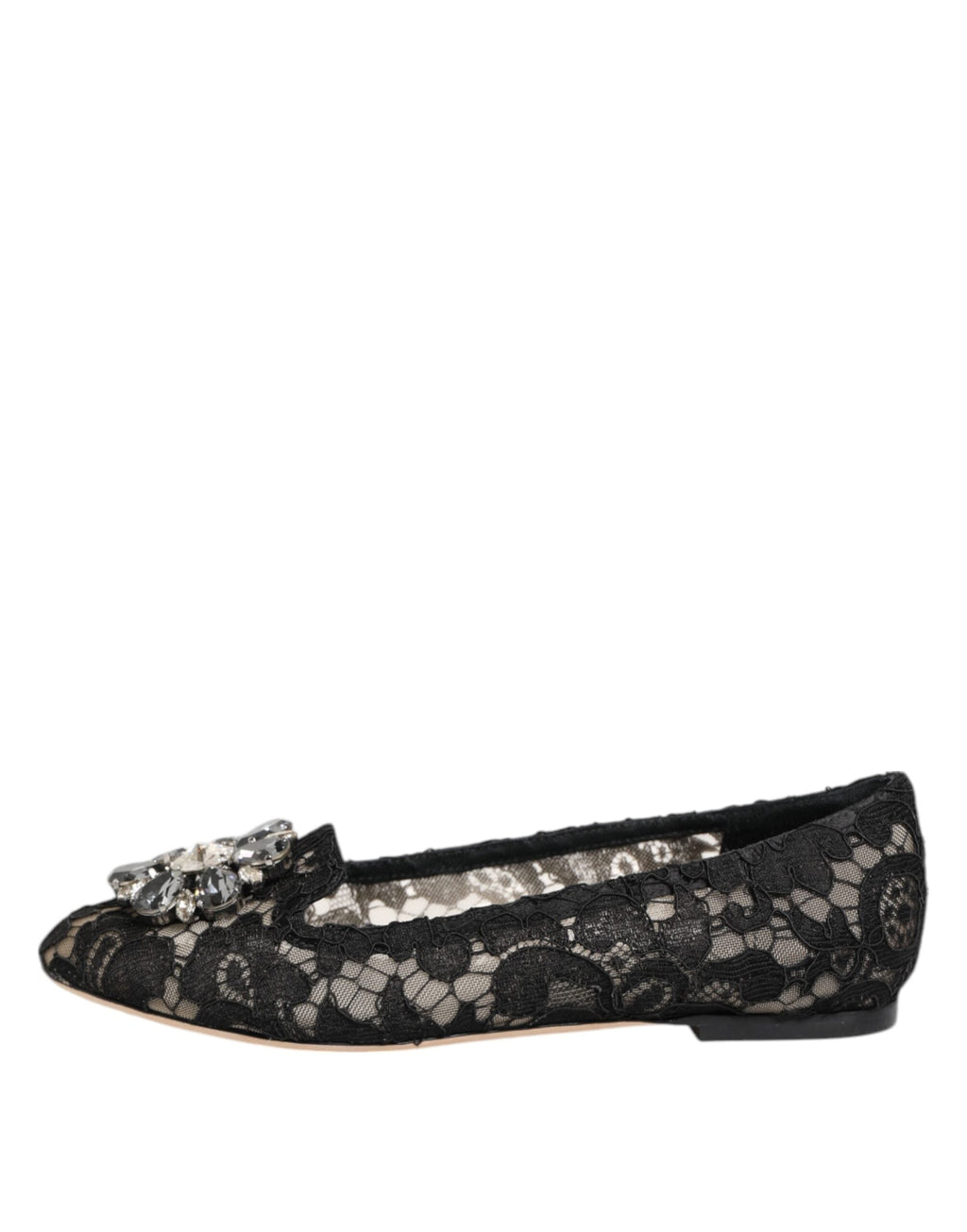 Dolce & Gabbana Black Taormina Lace Crystals Flats Shoes Dolce & Gabbana