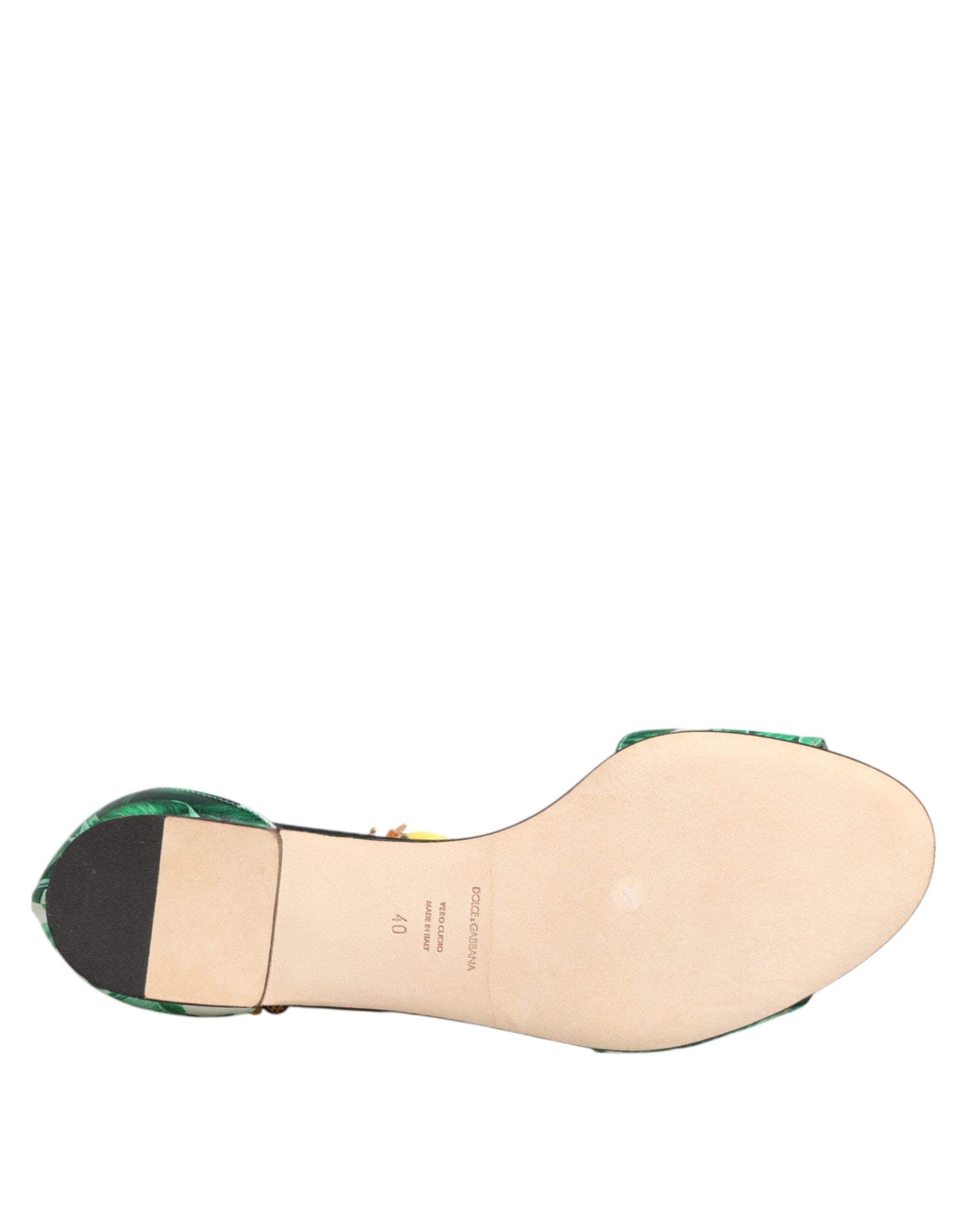 Dolce & Gabbana Green Mink Fur Satin Banana Leaf Sandals Shoes Dolce & Gabbana