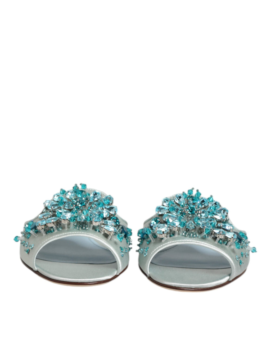Dolce & Gabbana Silver Blue Leather Bead Embellish Slide Shoes Dolce & Gabbana