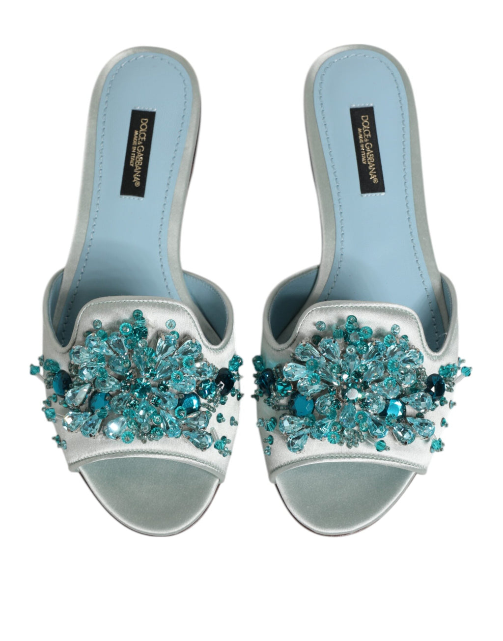 Dolce & Gabbana Silver Blue Leather Bead Embellish Slide Shoes Dolce & Gabbana