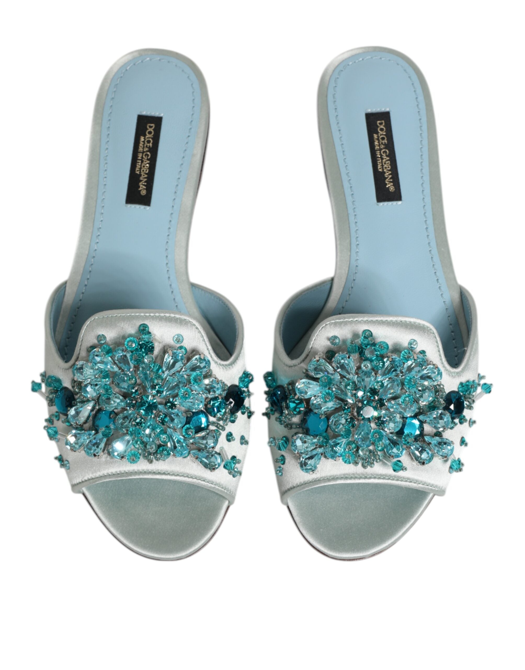 Dolce & Gabbana Silver Blue Leather Bead Embellish Slide Shoes Dolce & Gabbana