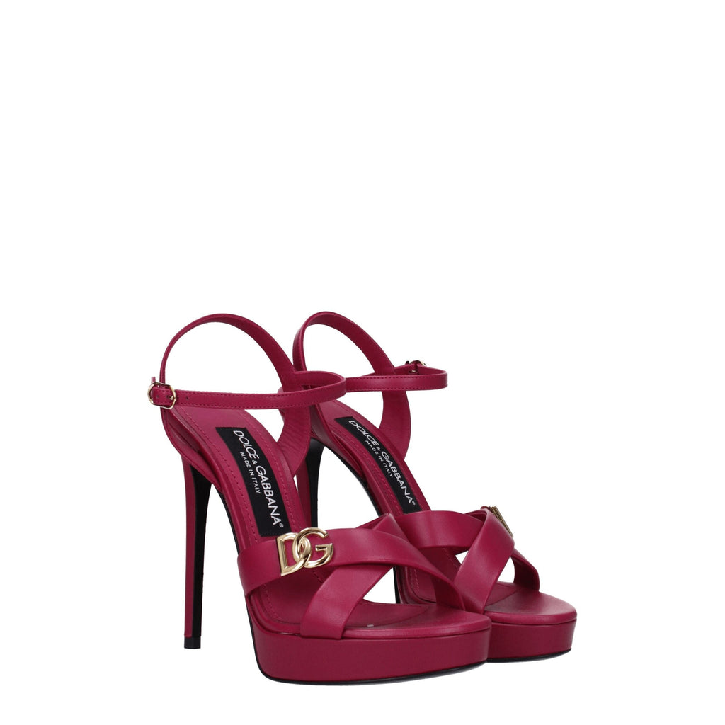 Dolce & Gabbana Pink Leather Platform Sandals Dolce & Gabbana