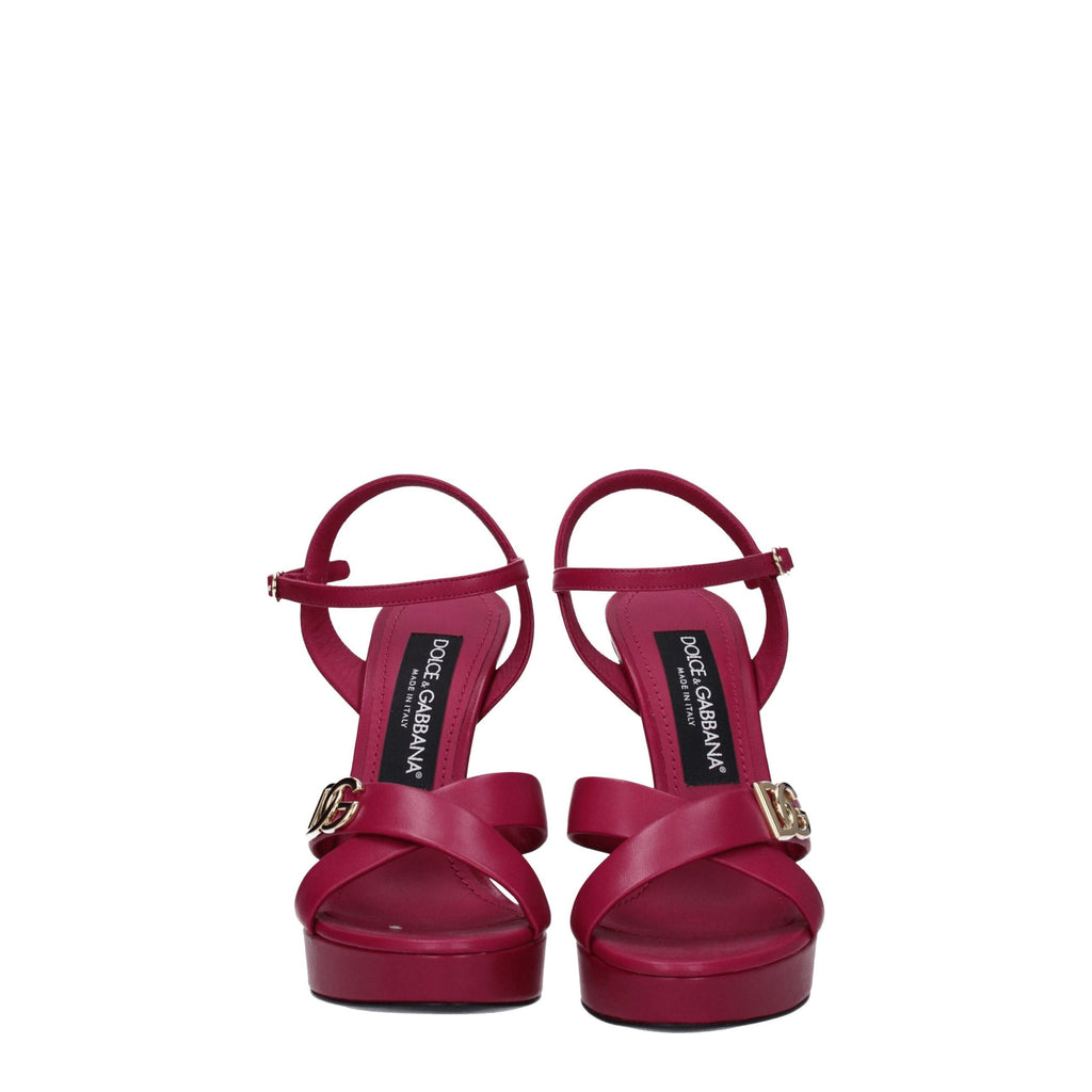 Dolce & Gabbana Pink Leather Platform Sandals Dolce & Gabbana