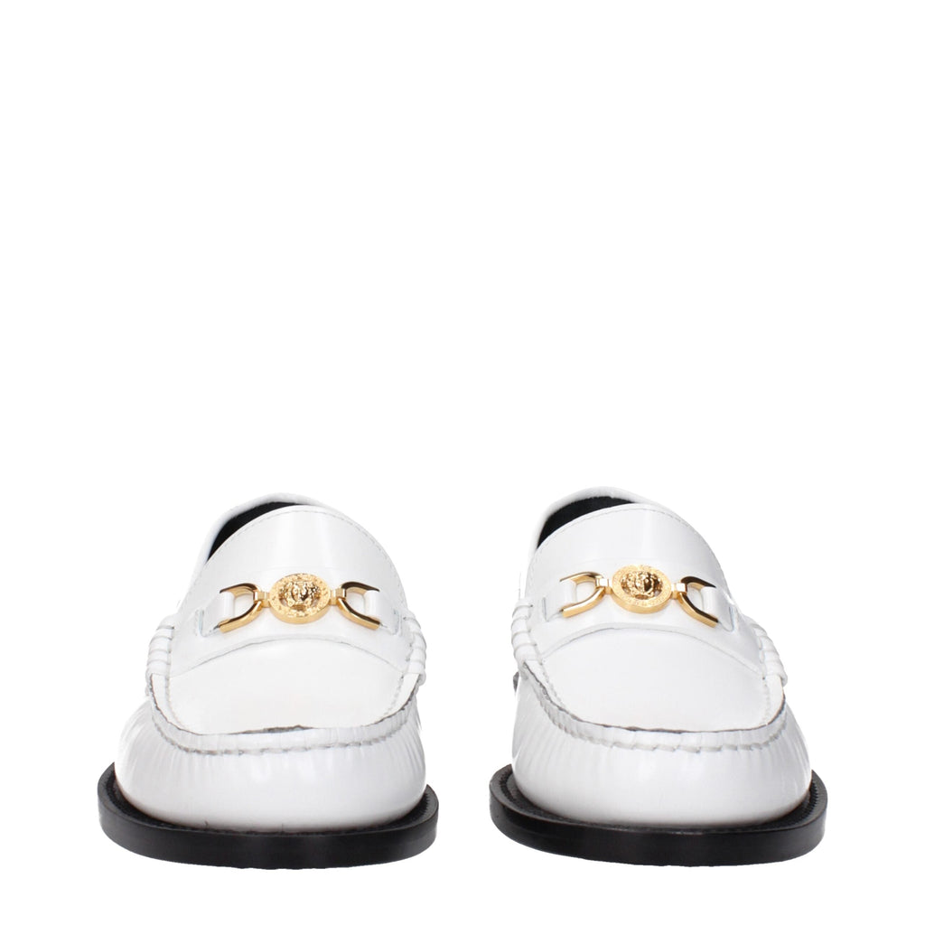 Versace White Leather Slip-On Loafers Versace