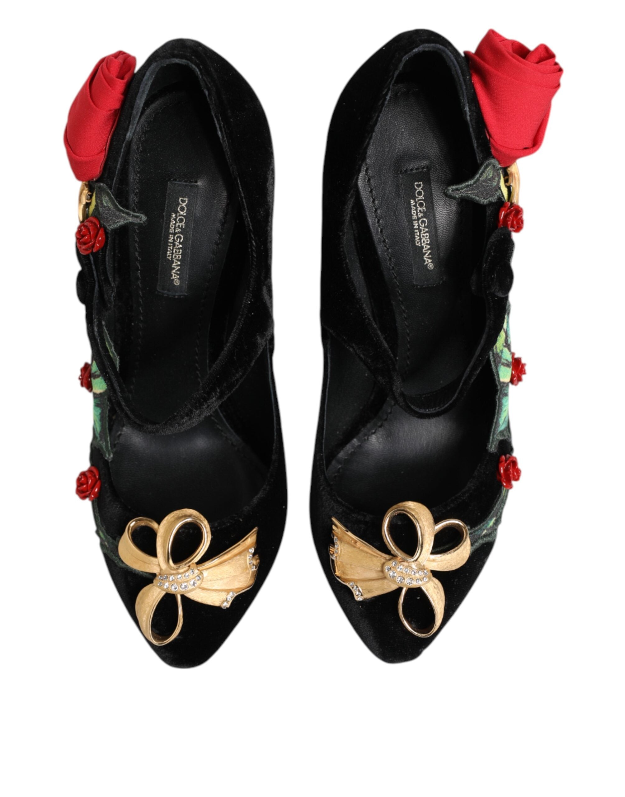 Dolce & Gabbana Black Roses Crystal Brooch Mary Jane Shoes Dolce & Gabbana