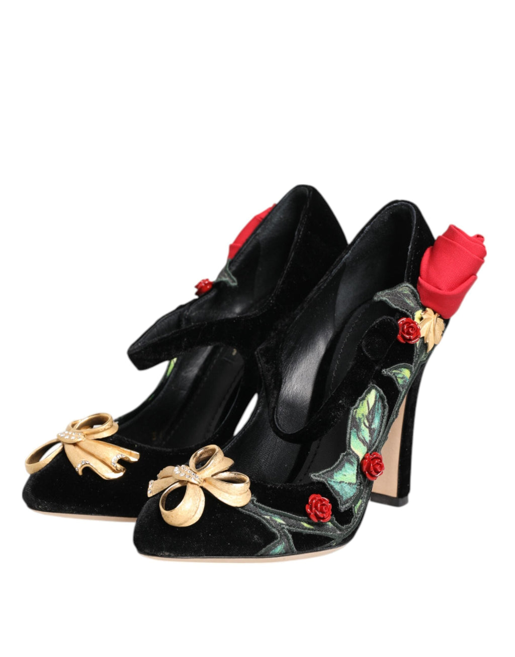 Dolce & Gabbana Black Roses Crystal Brooch Mary Jane Shoes Dolce & Gabbana