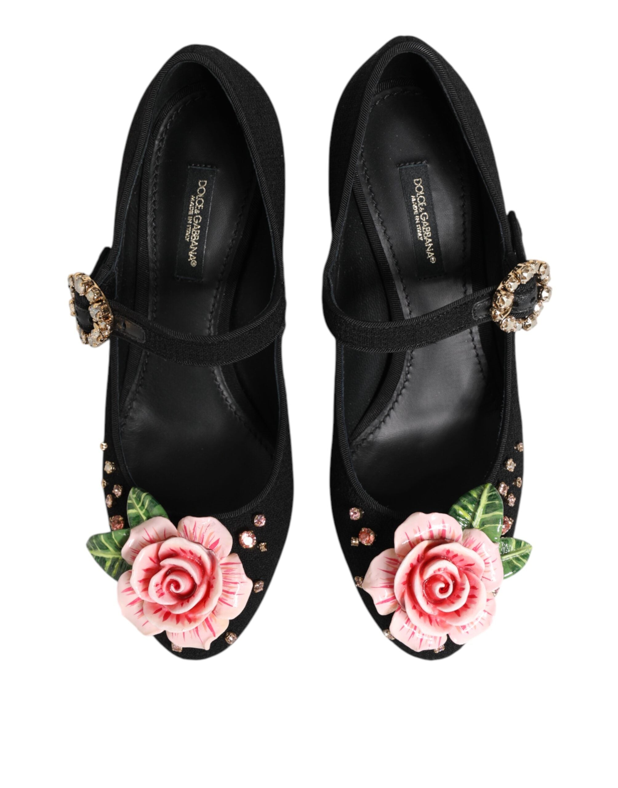 Dolce & Gabbana Black Flower Crystal Embellished Mary Jane Shoes Dolce & Gabbana