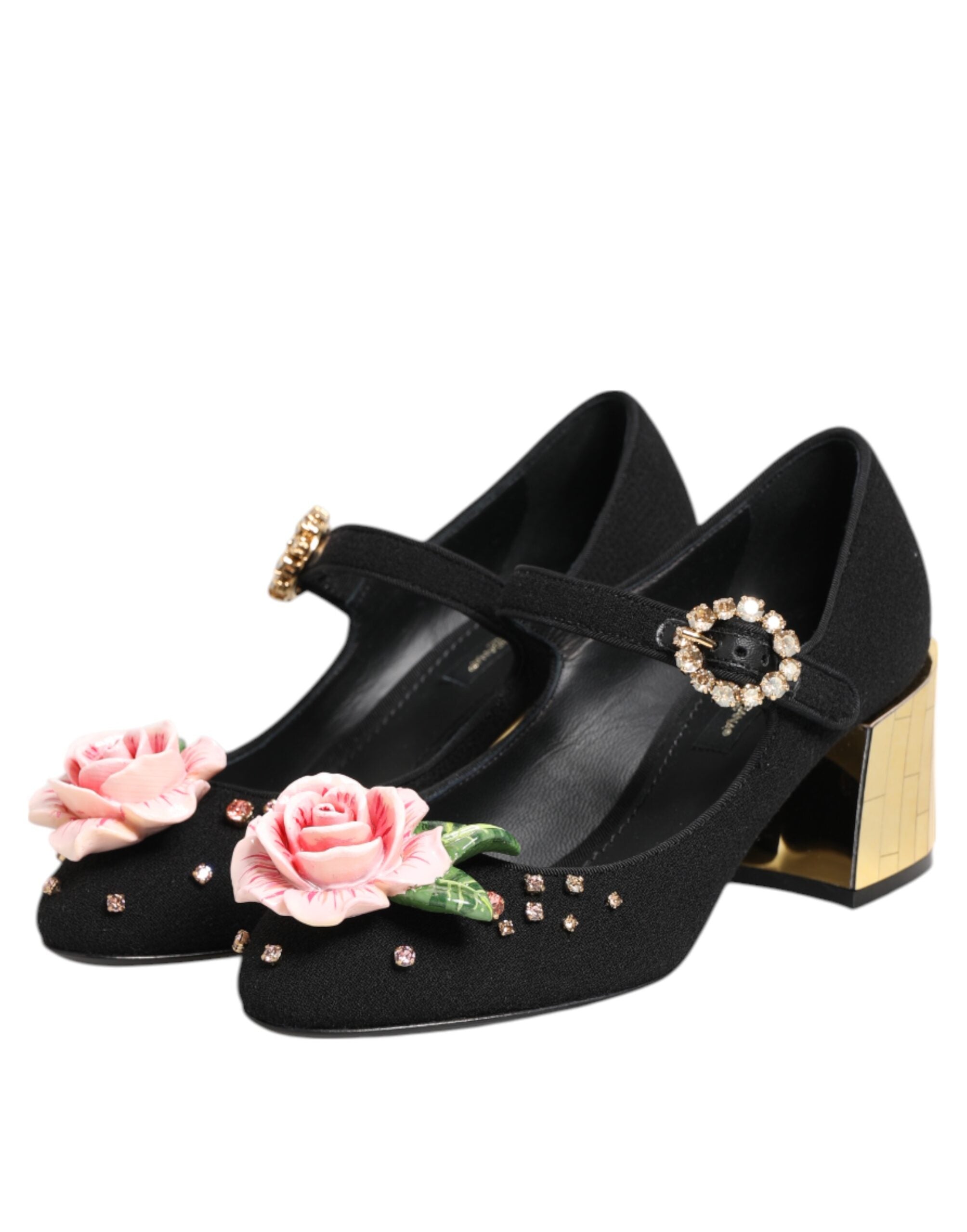 Dolce & Gabbana Black Flower Crystal Embellished Mary Jane Shoes Dolce & Gabbana