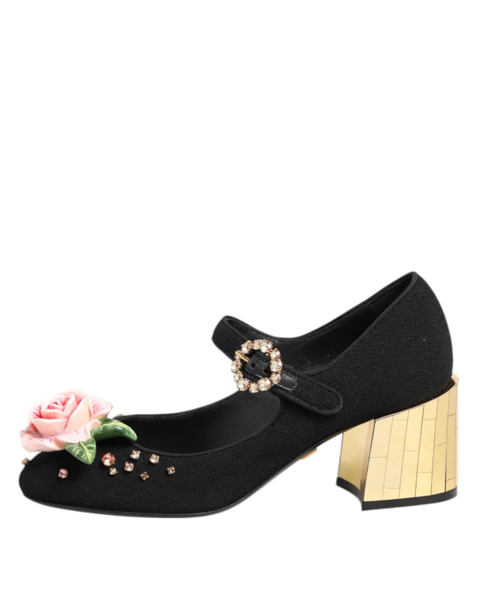 Dolce & Gabbana Black Flower Crystal Embellished Mary Jane Shoes Dolce & Gabbana