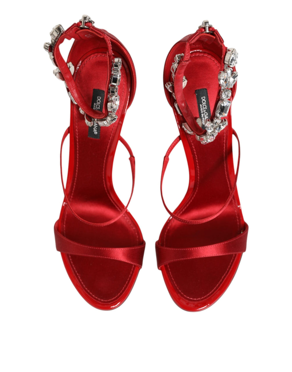 Dolce & Gabbana Red Satin Crystals Keira Sandals Heels Shoes Dolce & Gabbana
