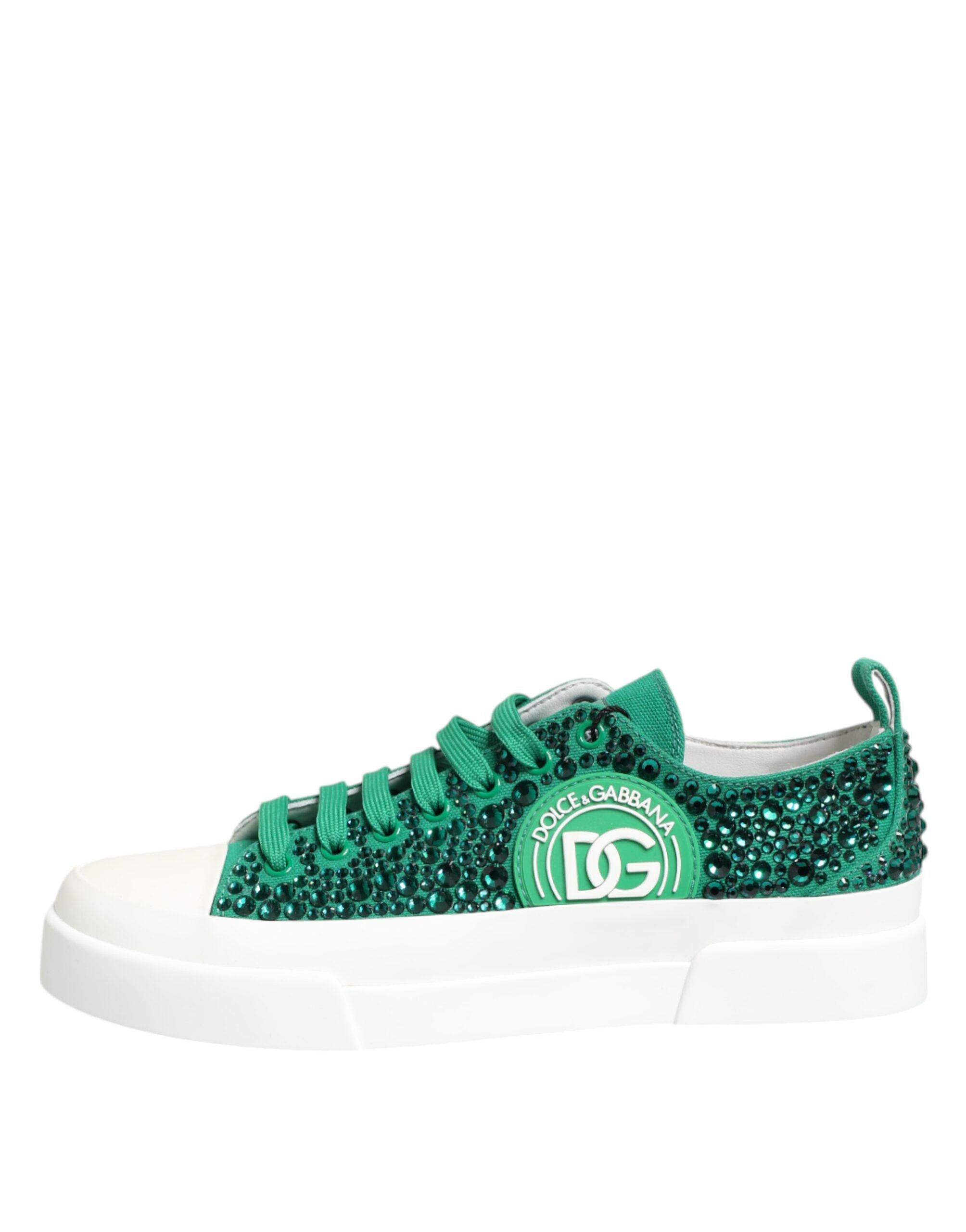 Dolce & Gabbana Green Portofino Crystal DG Logo Sneakers Shoes Dolce & Gabbana