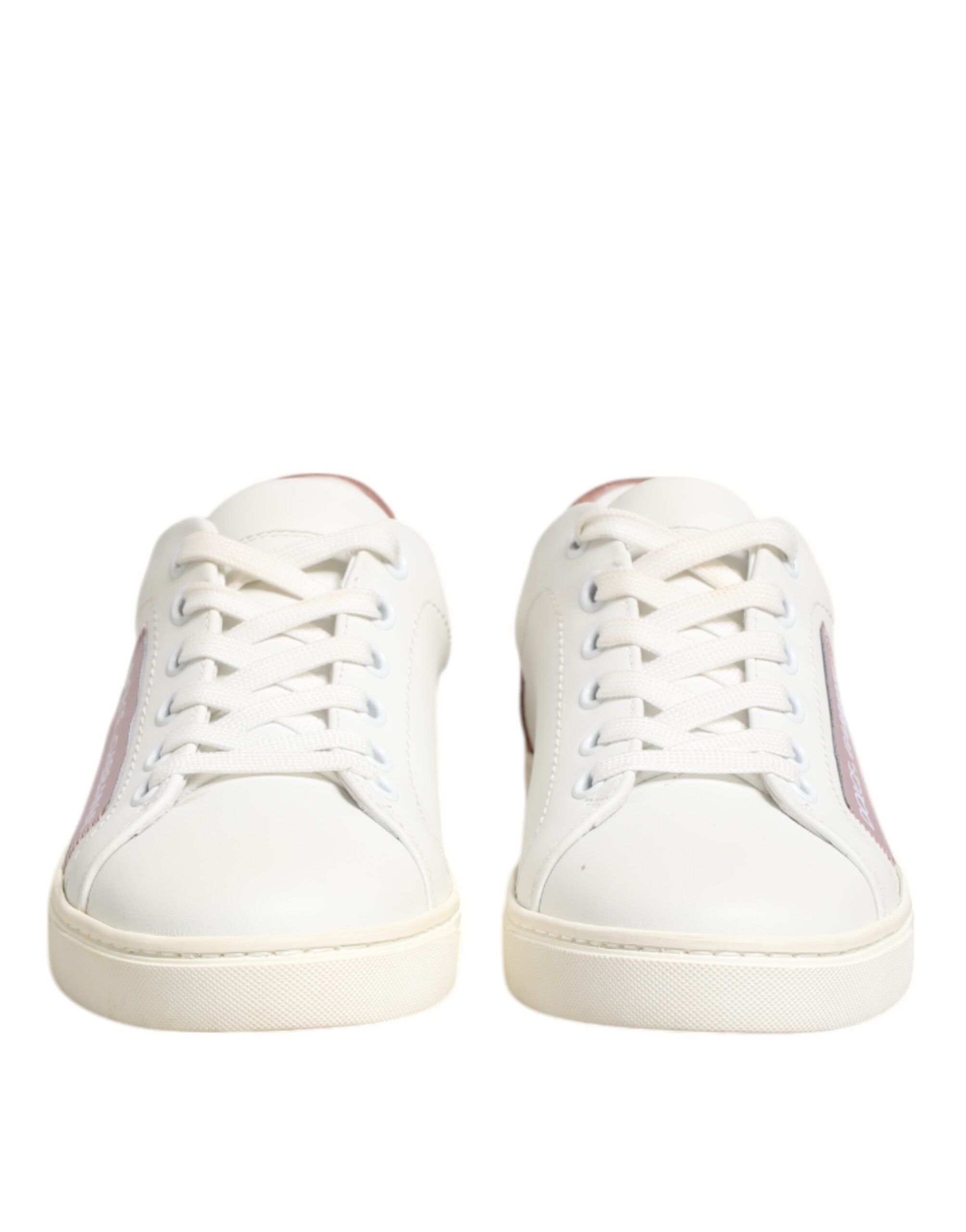 Dolce & Gabbana White Pink Leather Low Top Sneakers Shoes Dolce & Gabbana