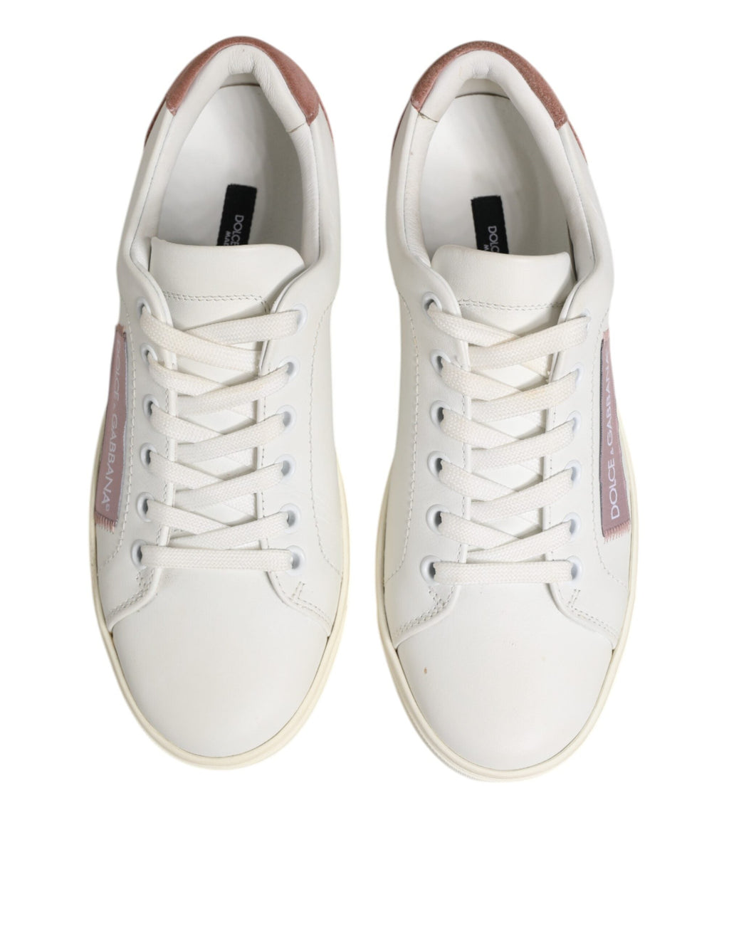 Dolce & Gabbana White Pink Leather Low Top Sneakers Shoes Dolce & Gabbana