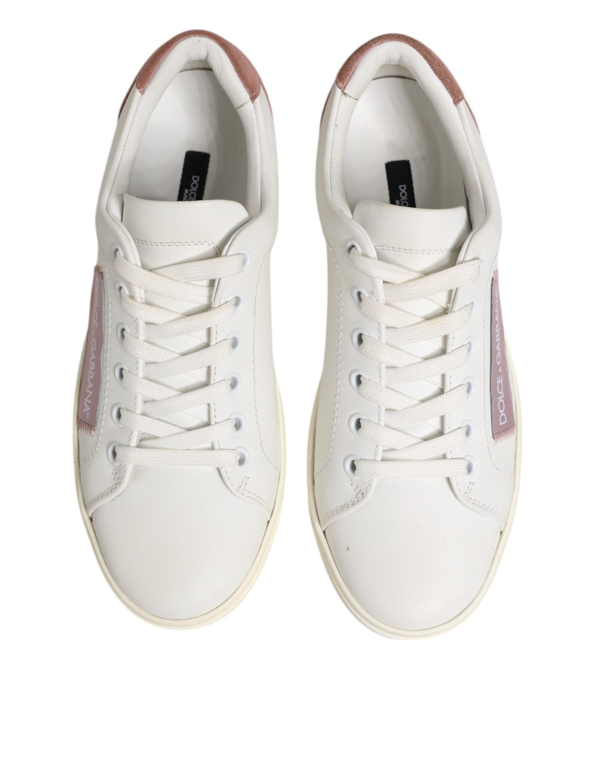 Dolce & Gabbana White Pink Leather Low Top Sneakers Shoes Dolce & Gabbana