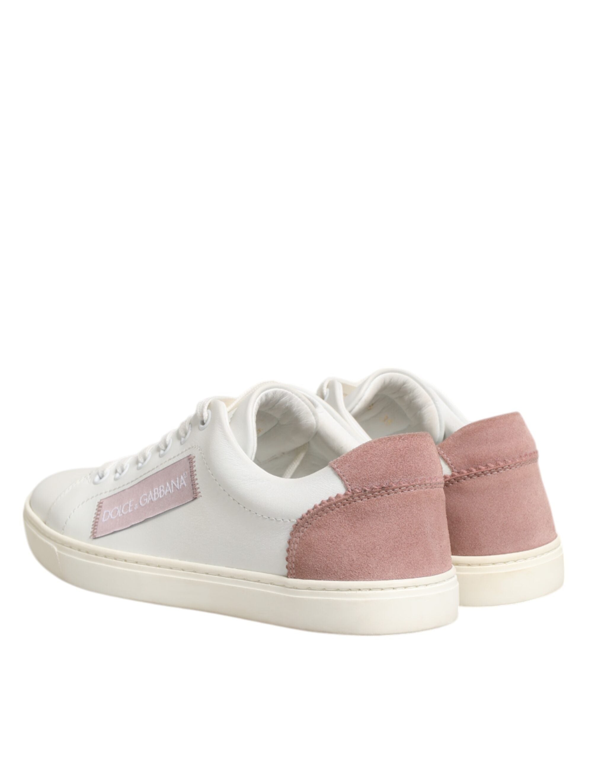 Dolce & Gabbana White Pink Leather Low Top Sneakers Shoes Dolce & Gabbana
