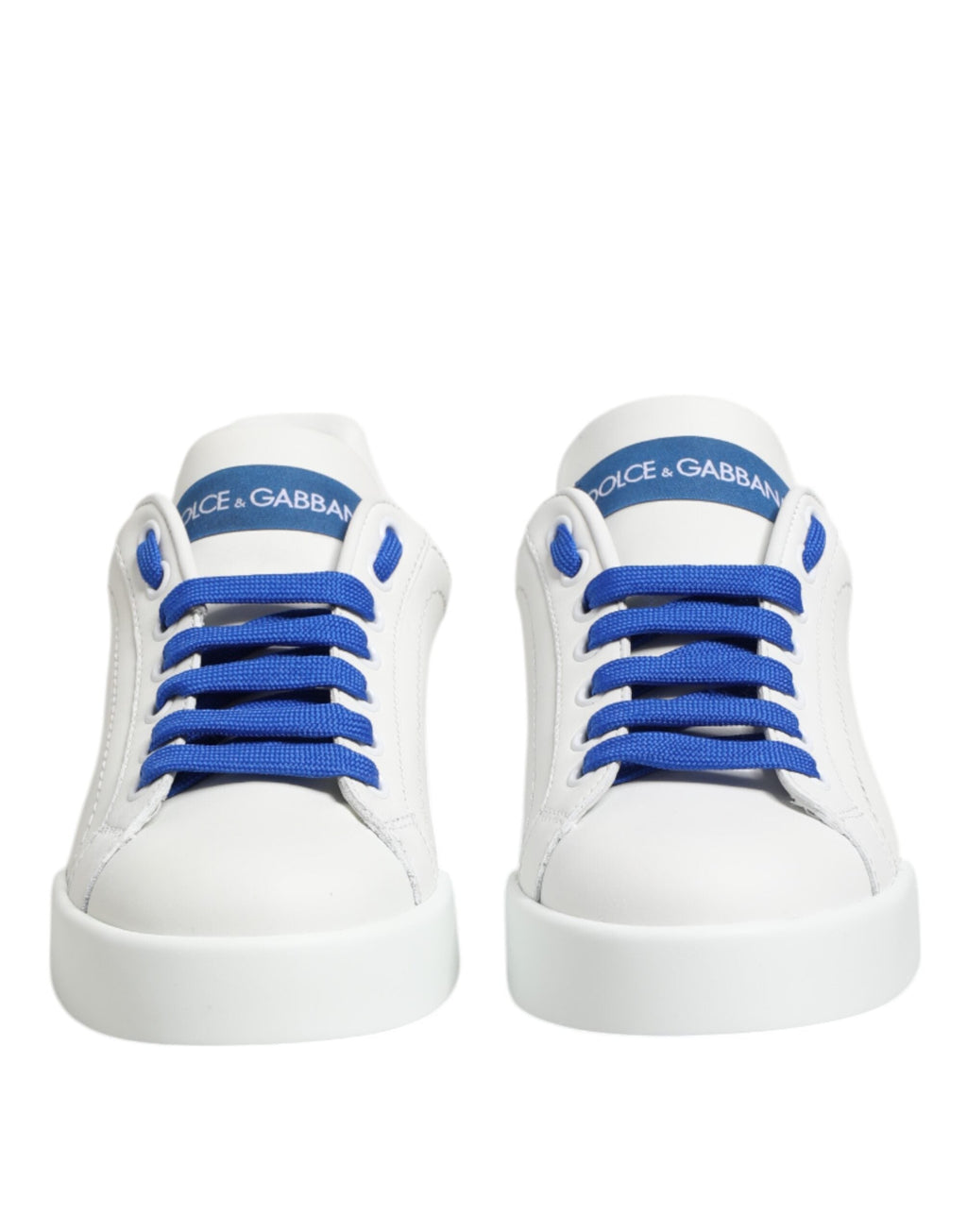 Dolce & Gabbana White Blue Leather Low Top Sneakers Shoes Dolce & Gabbana
