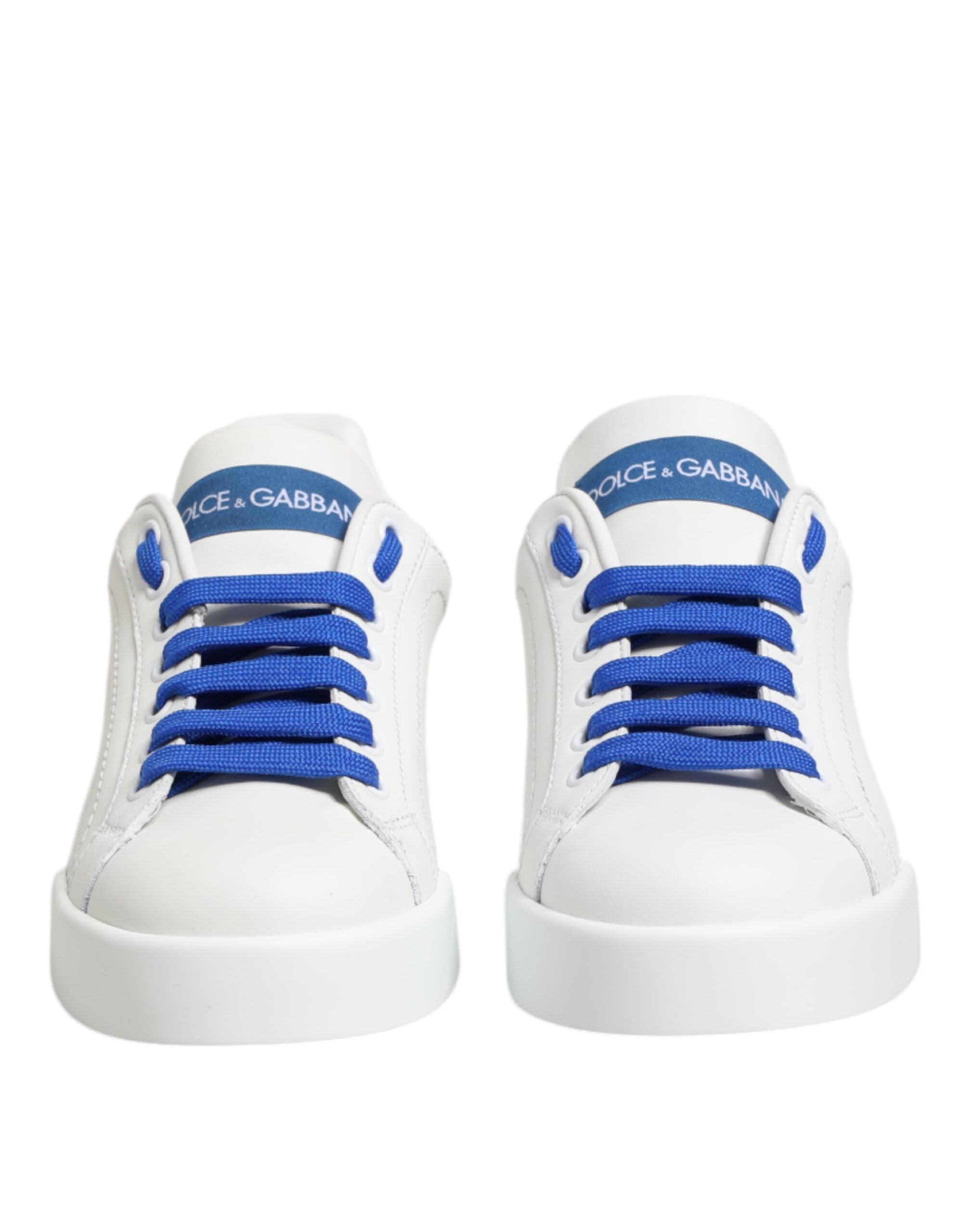 Dolce & Gabbana White Blue Leather Low Top Sneakers Shoes Dolce & Gabbana
