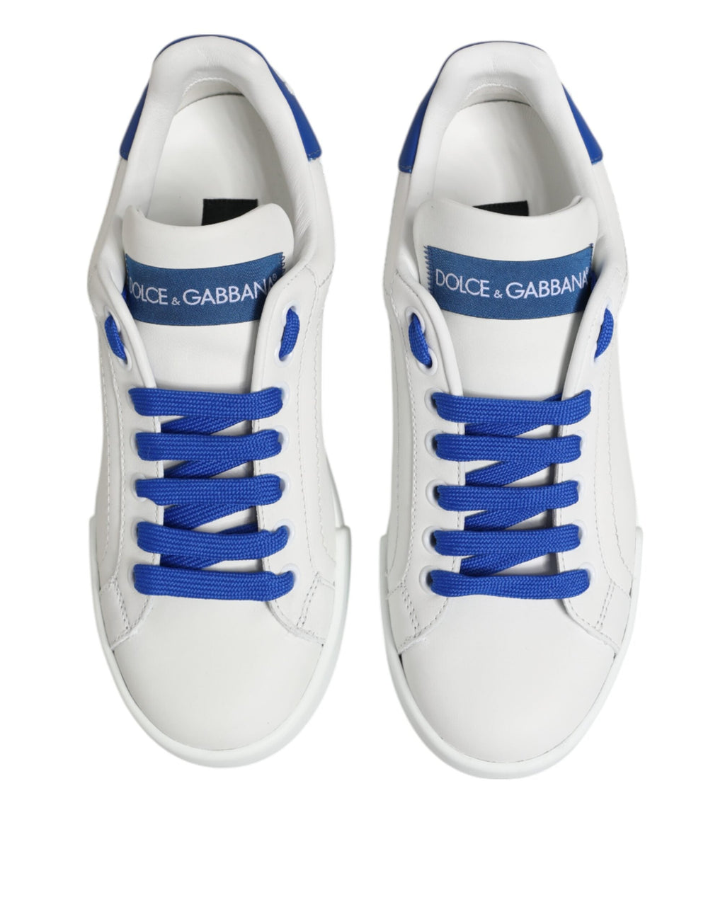 Dolce & Gabbana White Blue Leather Low Top Sneakers Shoes Dolce & Gabbana