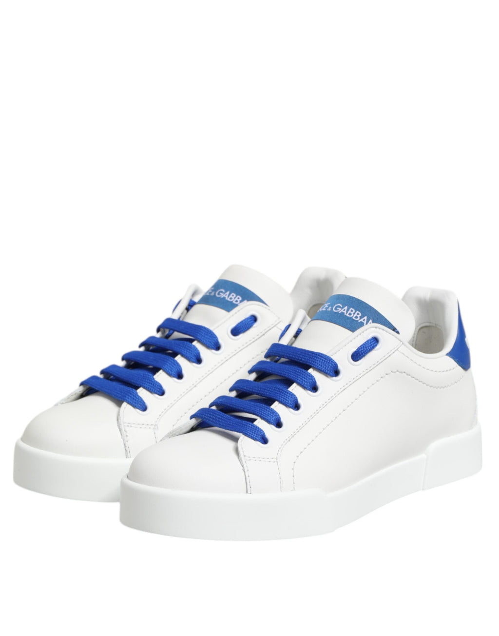 Dolce & Gabbana White Blue Leather Low Top Sneakers Shoes Dolce & Gabbana