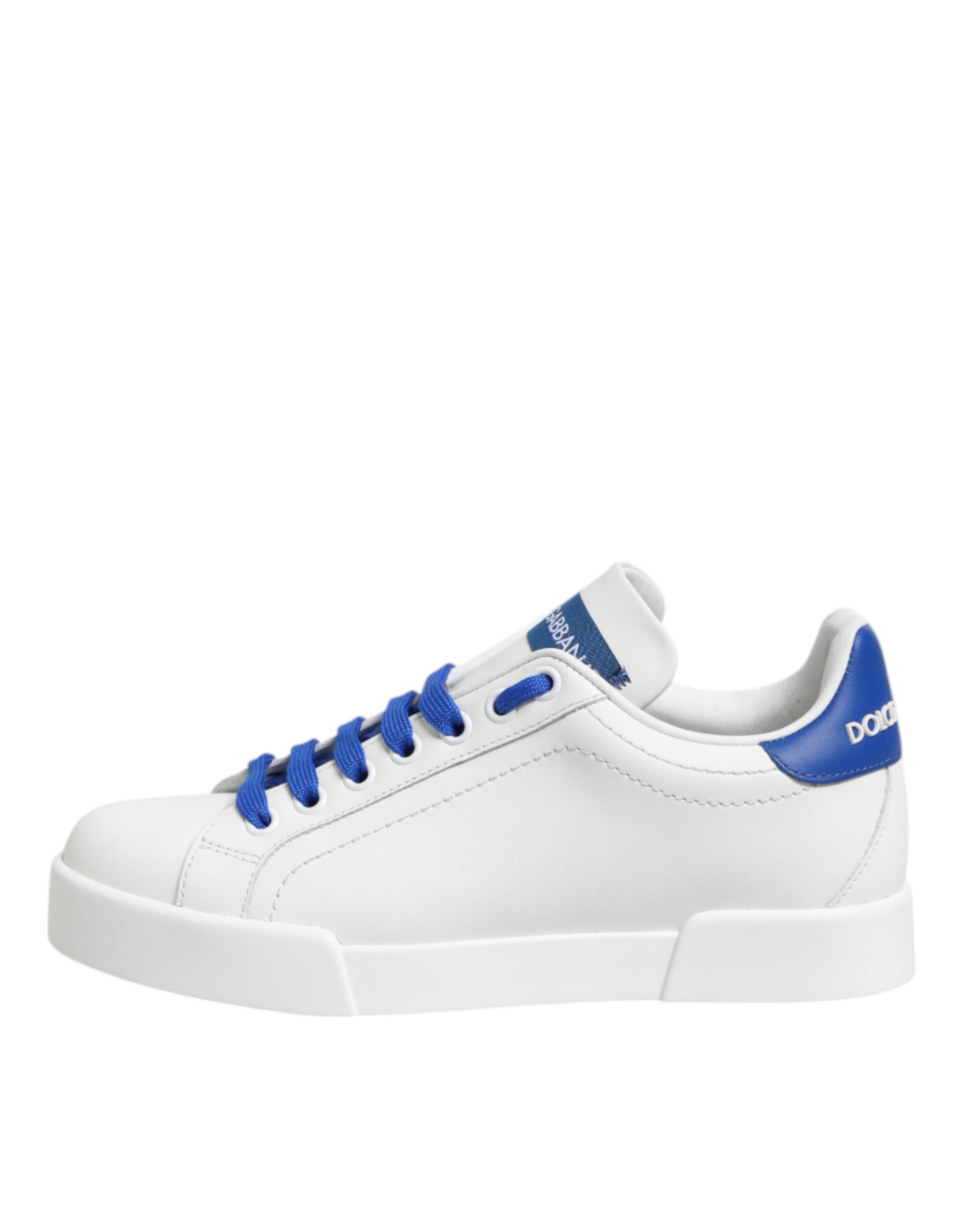 Dolce & Gabbana White Blue Leather Low Top Sneakers Shoes Dolce & Gabbana