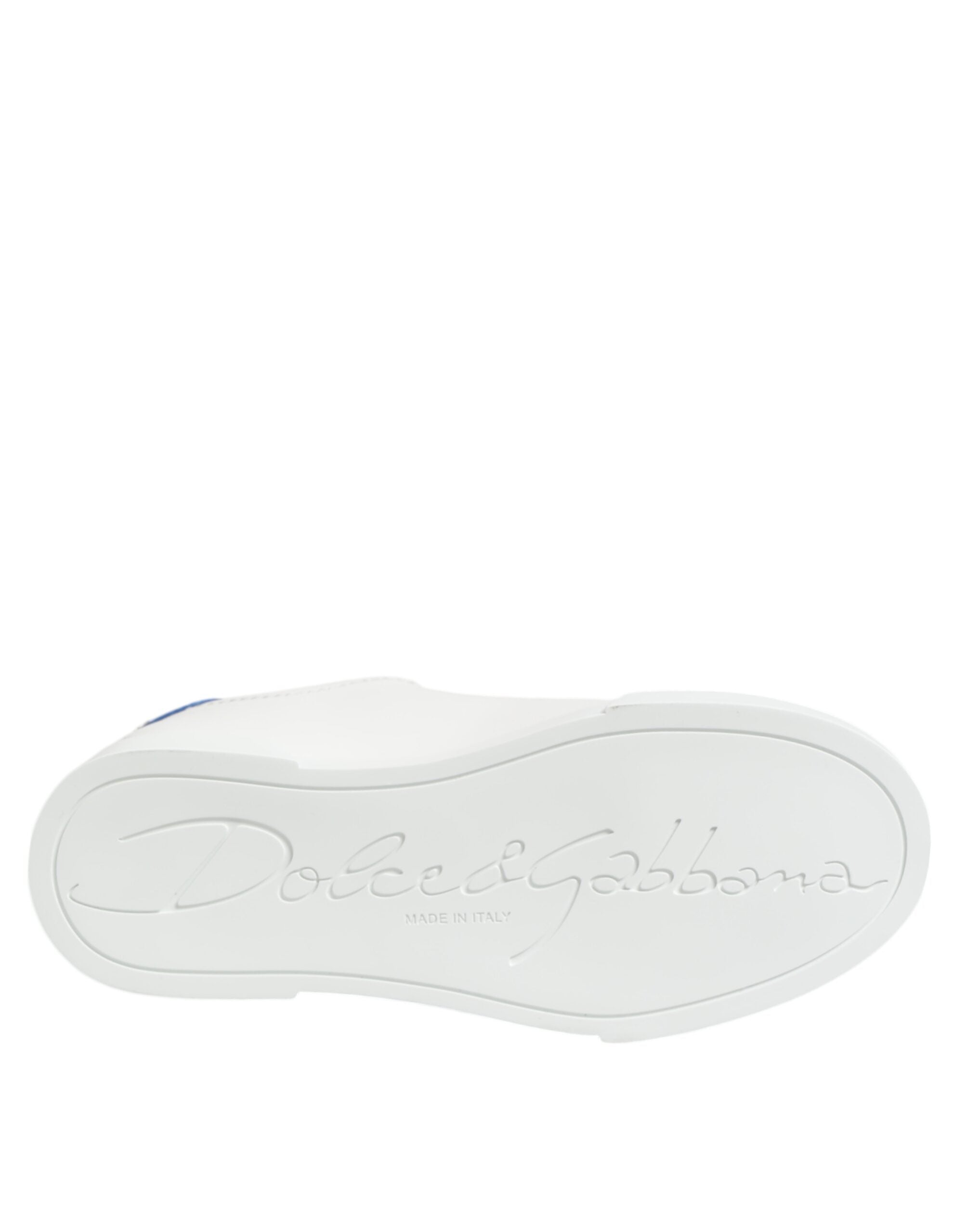 Dolce & Gabbana White Blue Leather Low Top Sneakers Shoes Dolce & Gabbana