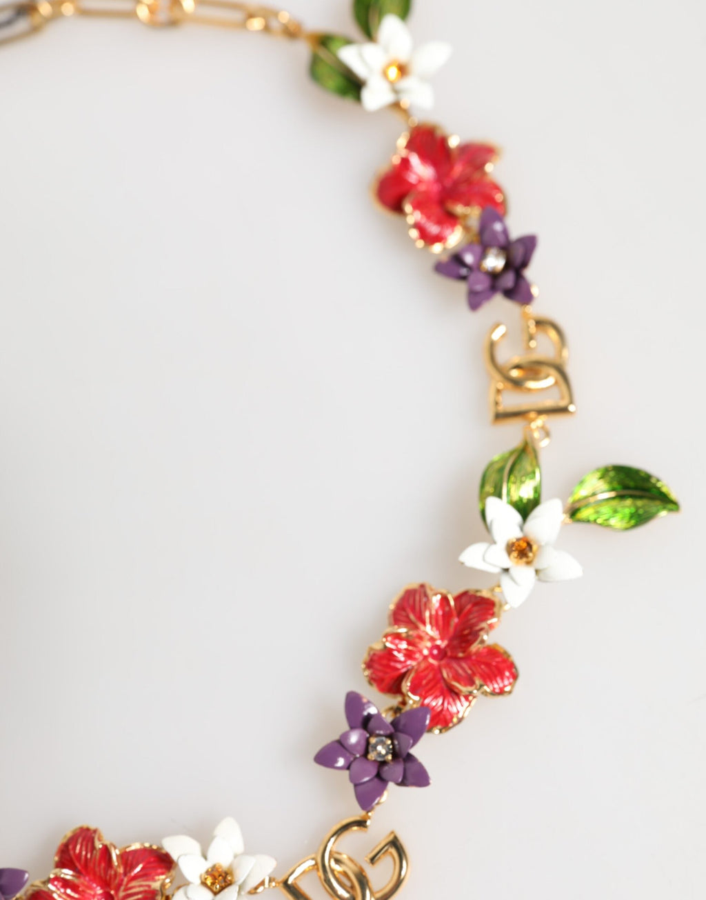 Dolce & Gabbana Gold Brass Logo Detail Floral Fashion Jewelry Necklace Dolce & Gabbana
