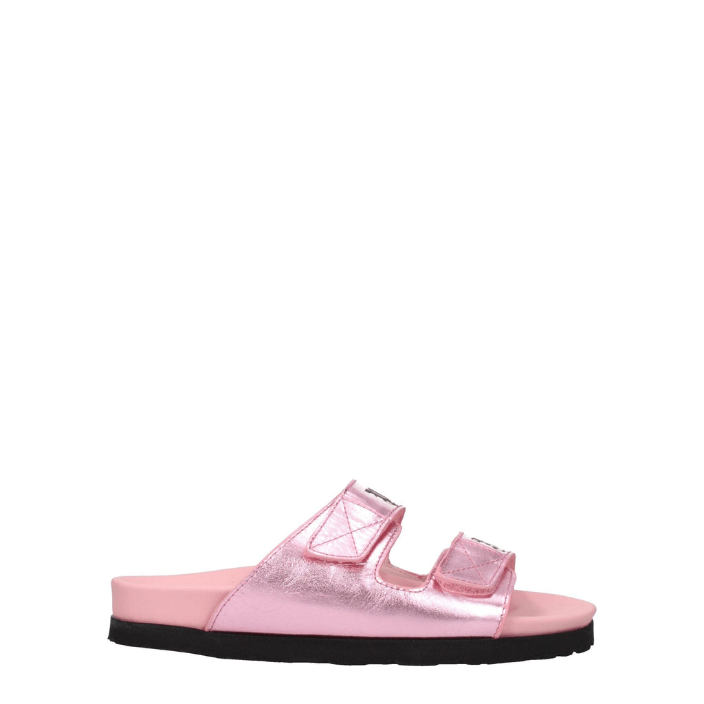 Palm Angels Pink Leather Slippers Sandals Palm Angels