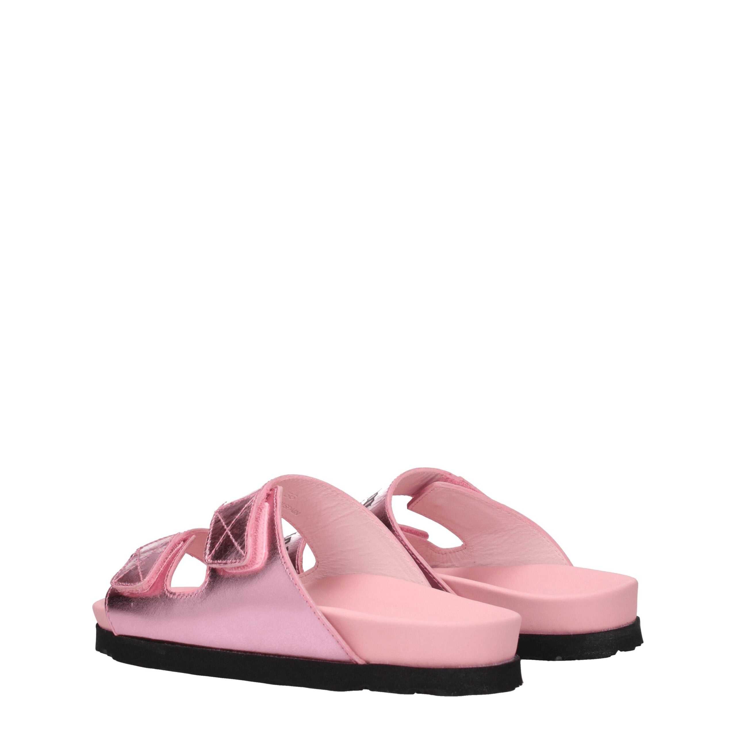 Palm Angels Pink Leather Slippers Sandals Palm Angels