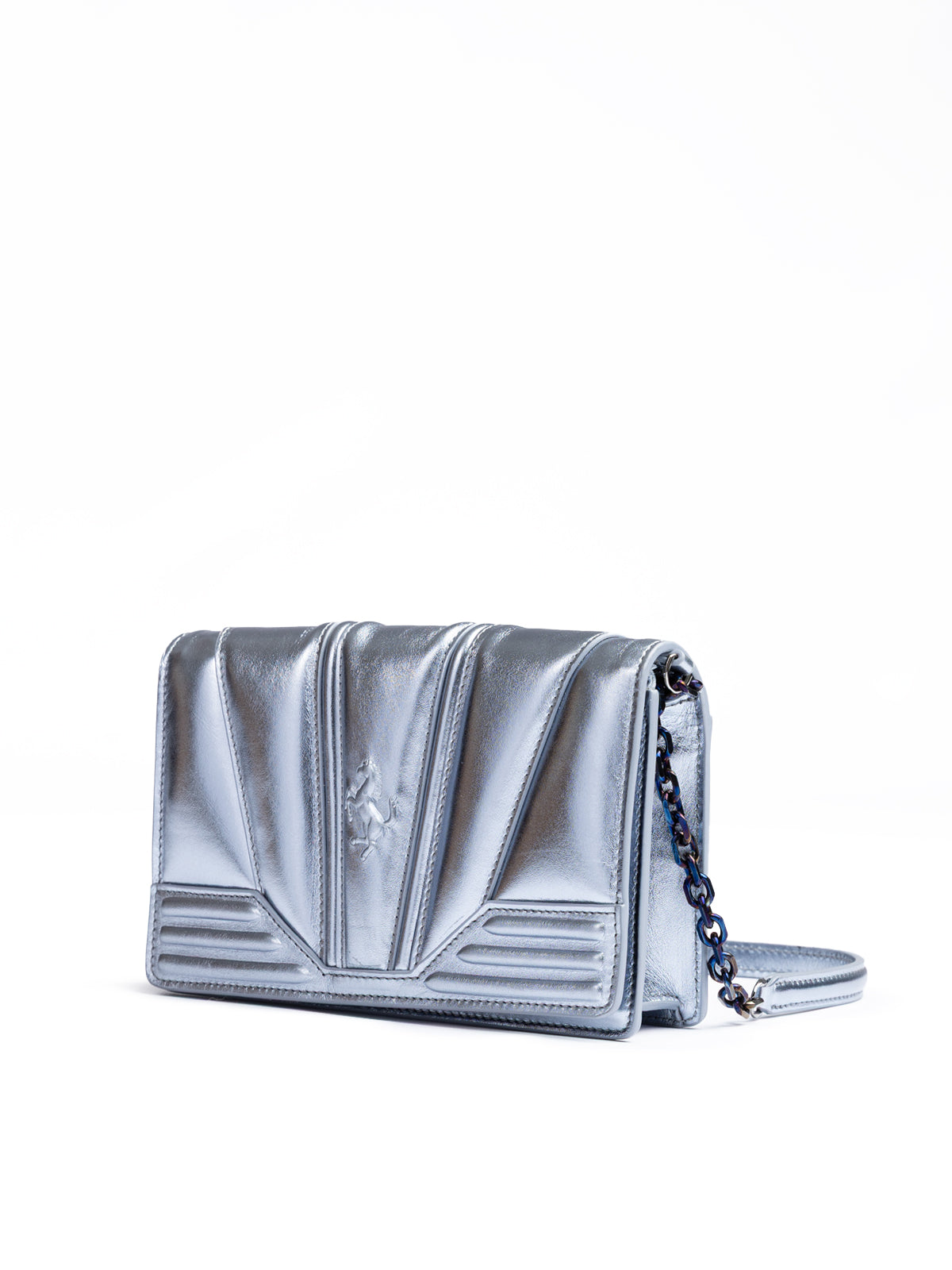 Ferrari Metal light blue GT patent leather bag with chain Ferrari