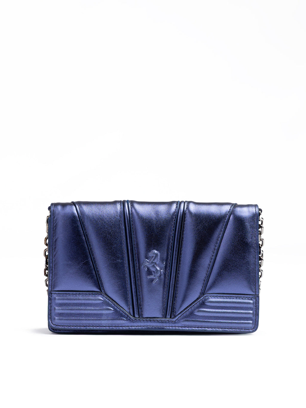 Ferrari Metal blue GT patent leather bag with chain Ferrari
