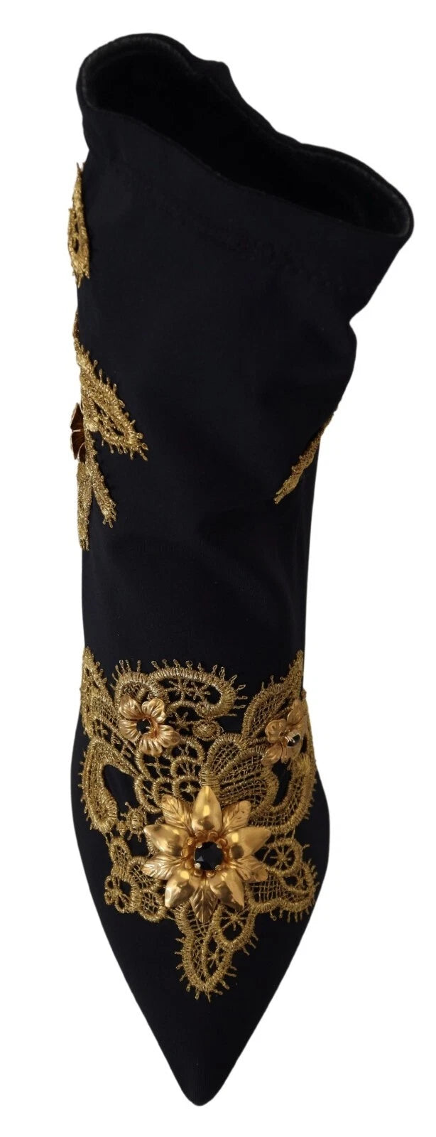 Dolce & Gabbana Black Gold Embroidery Crystal Boots Shoes Dolce & Gabbana