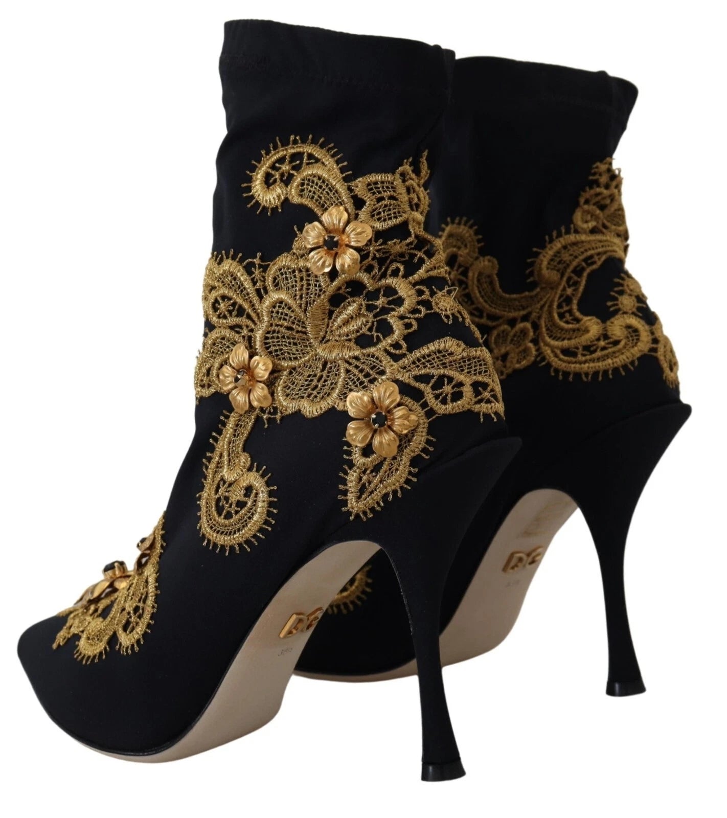Dolce & Gabbana Black Gold Embroidery Crystal Boots Shoes Dolce & Gabbana