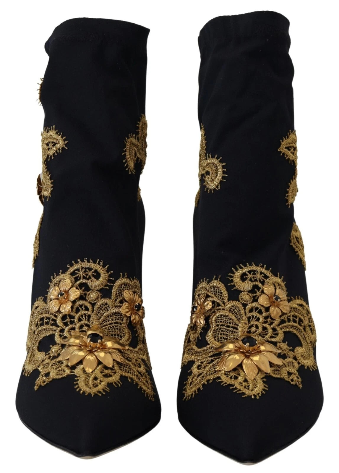Dolce & Gabbana Black Gold Embroidery Crystal Boots Shoes Dolce & Gabbana