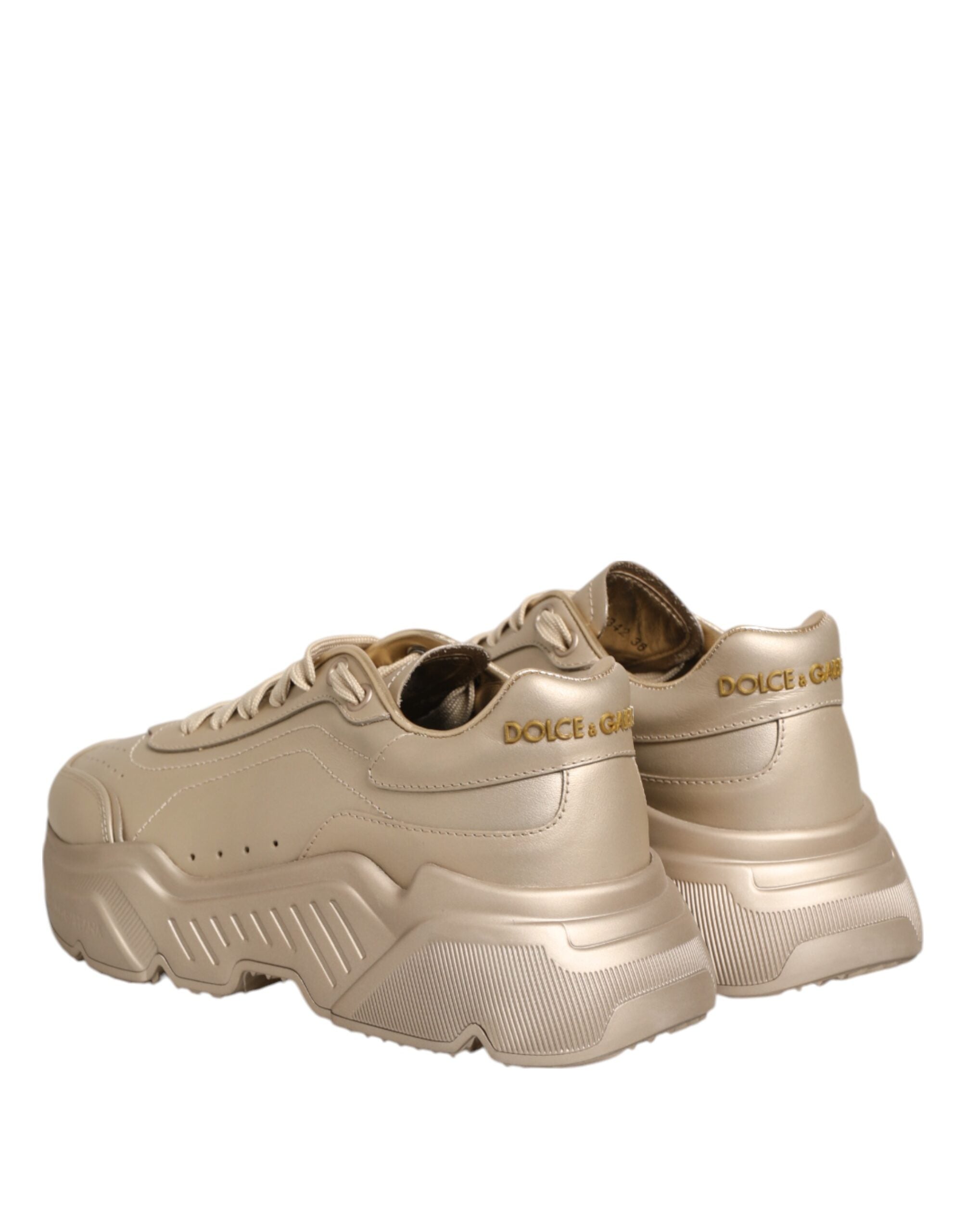 Dolce & Gabbana Gold Leather Daymaster Women Sneaker Shoes Dolce & Gabbana