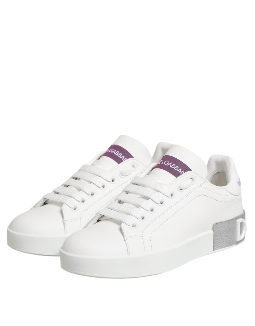 Dolce & Gabbana White Purple Leather Low Top Sneakers Shoes Dolce & Gabbana