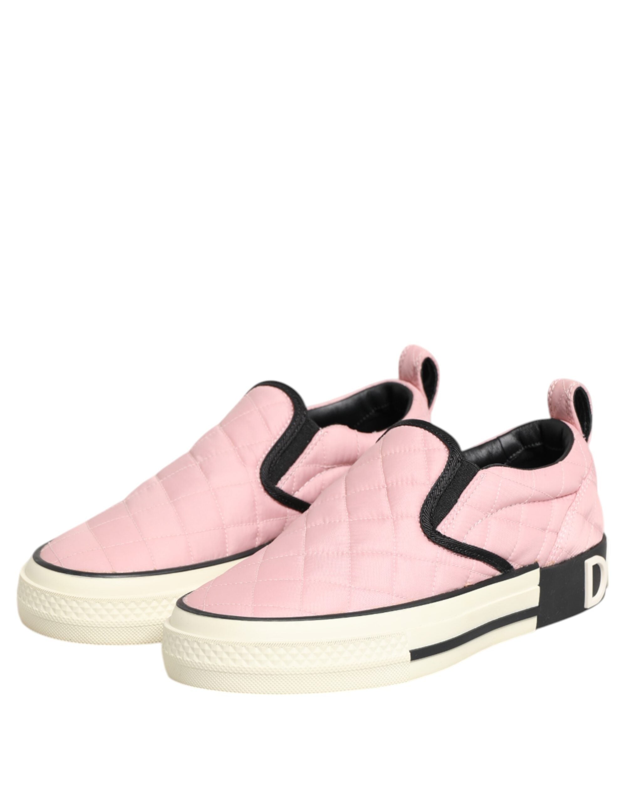 Dolce & Gabbana Pink Quilted Nylon Slip-On Sneaker Shoes Dolce & Gabbana
