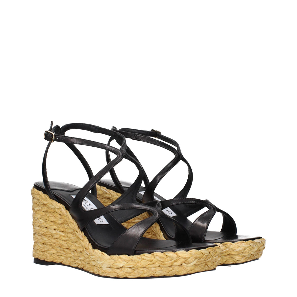 Jimmy Choo Black Leather Wedge Sandals Jimmy Choo