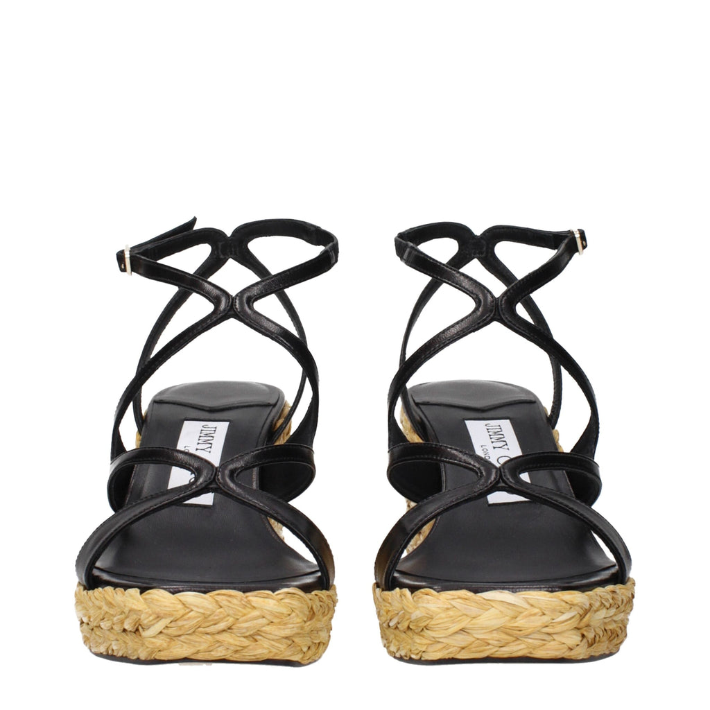 Jimmy Choo Black Leather Wedge Sandals Jimmy Choo