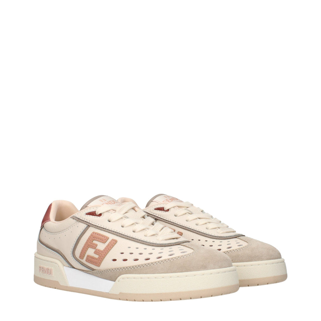 Fendi Beige Leather Low Top Sneakers Fendi