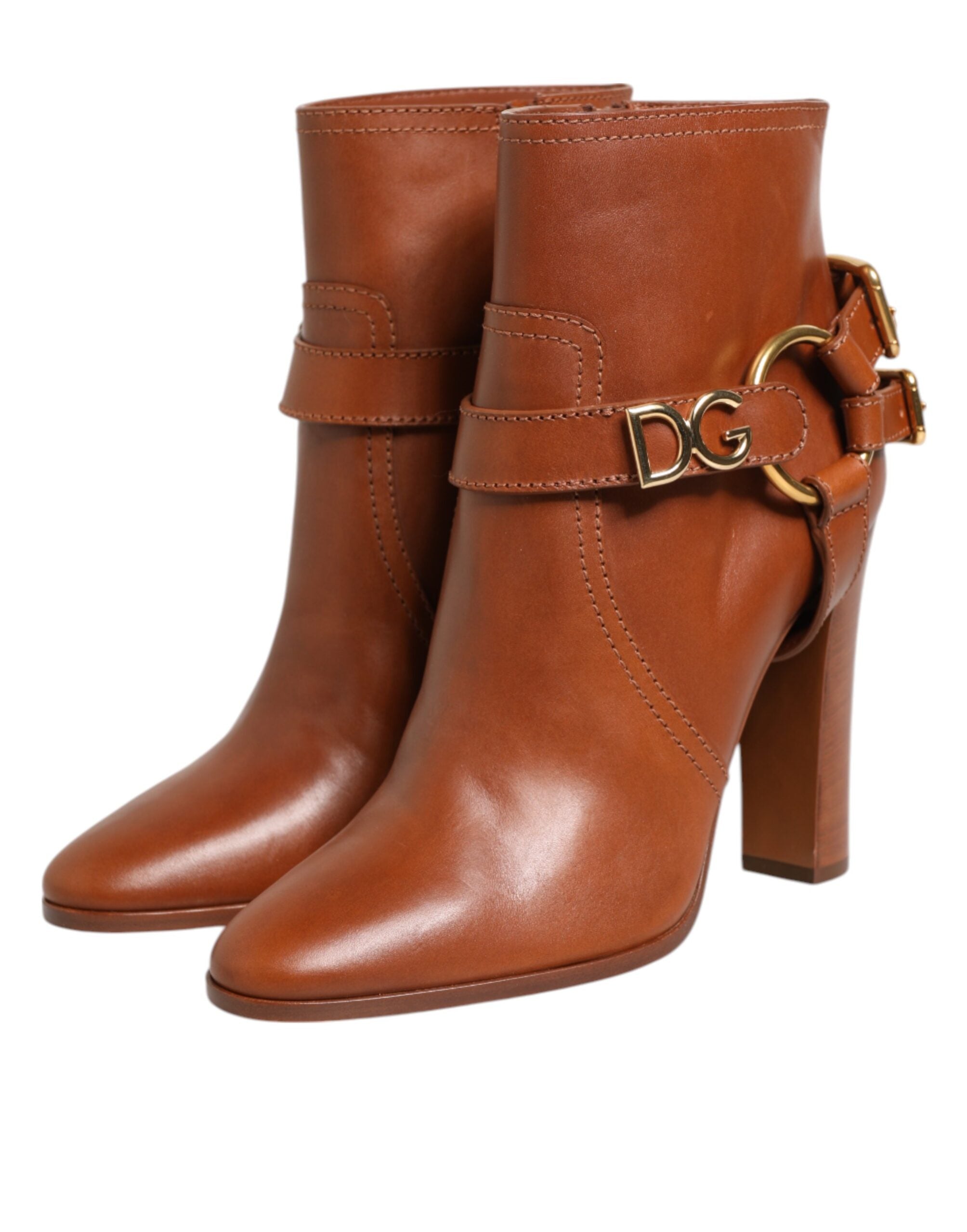 Dolce & Gabbana Brown Leather DG Logo Buckle Ankle Boots Shoes Dolce & Gabbana