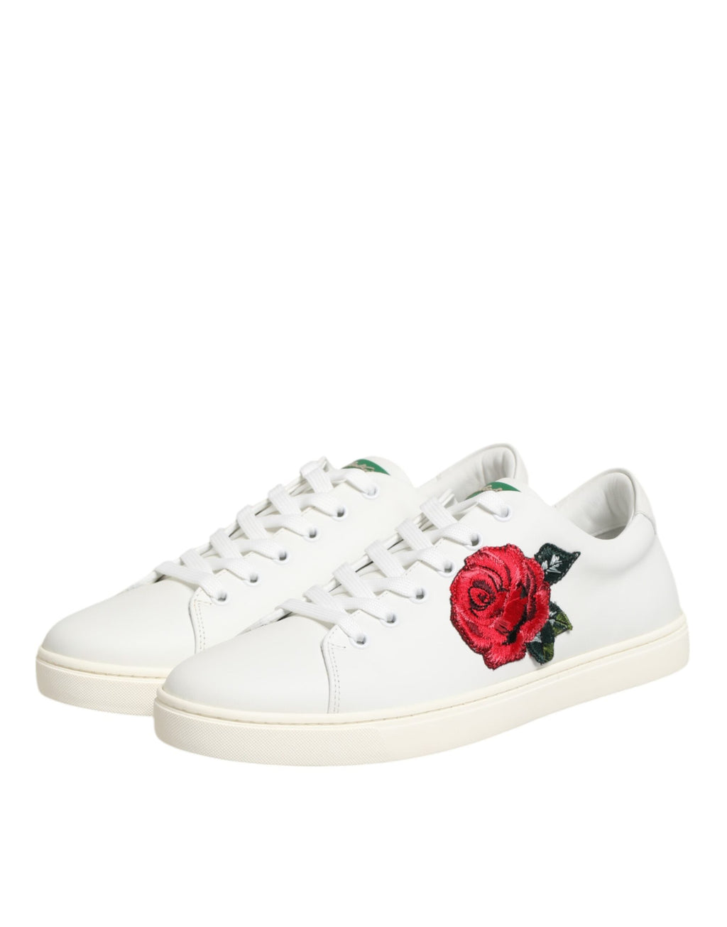 Dolce & Gabbana White Leather Rose Embroidery Low-Top  Shoes Dolce & Gabbana