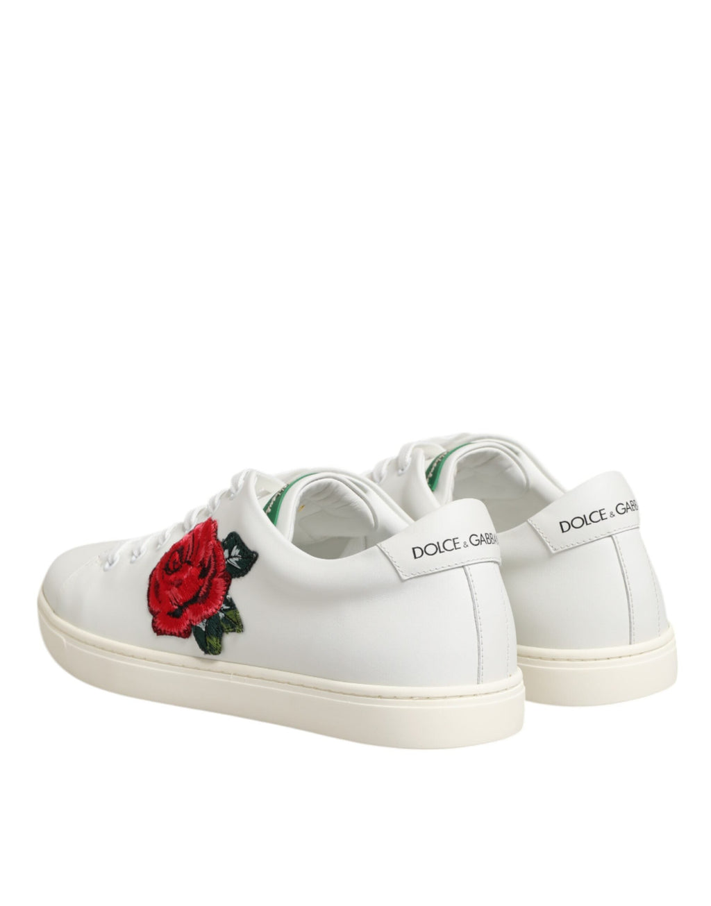 Dolce & Gabbana White Leather Rose Embroidery Low-Top  Shoes Dolce & Gabbana