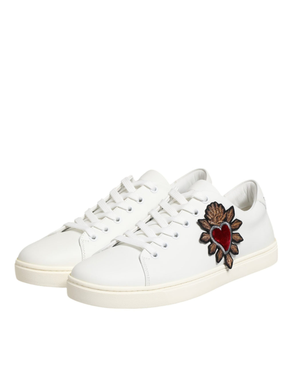 Dolce & Gabbana White Leather Sacre Heart Patch Sneakers  Shoes Dolce & Gabbana