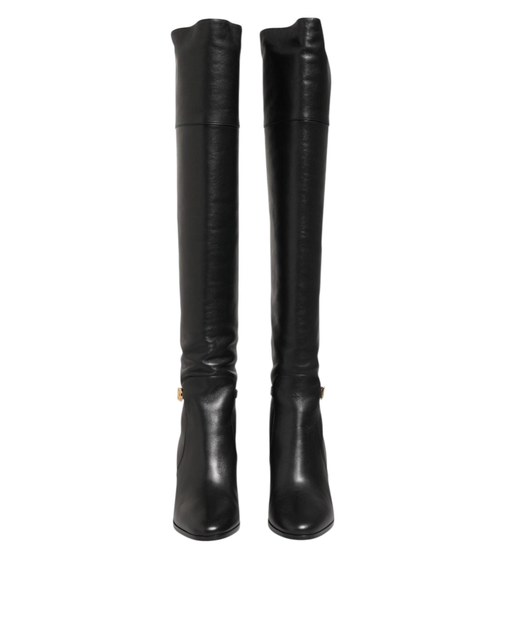 Dolce & Gabbana Black Leather Over-The-Knee DG Boots  Shoes Dolce & Gabbana