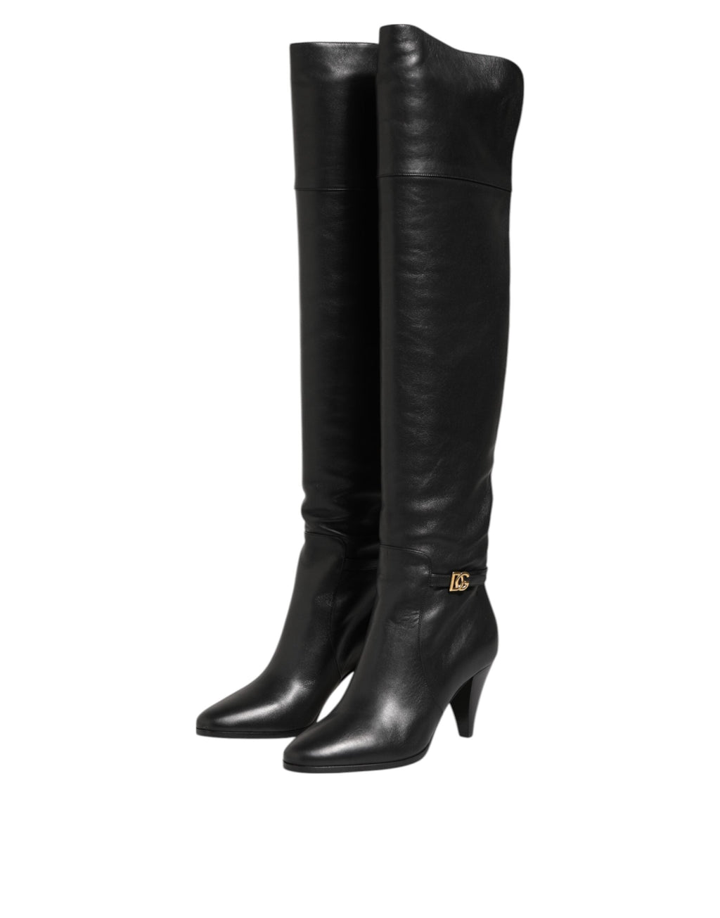 Dolce & Gabbana Black Leather Over-The-Knee DG Boots  Shoes Dolce & Gabbana