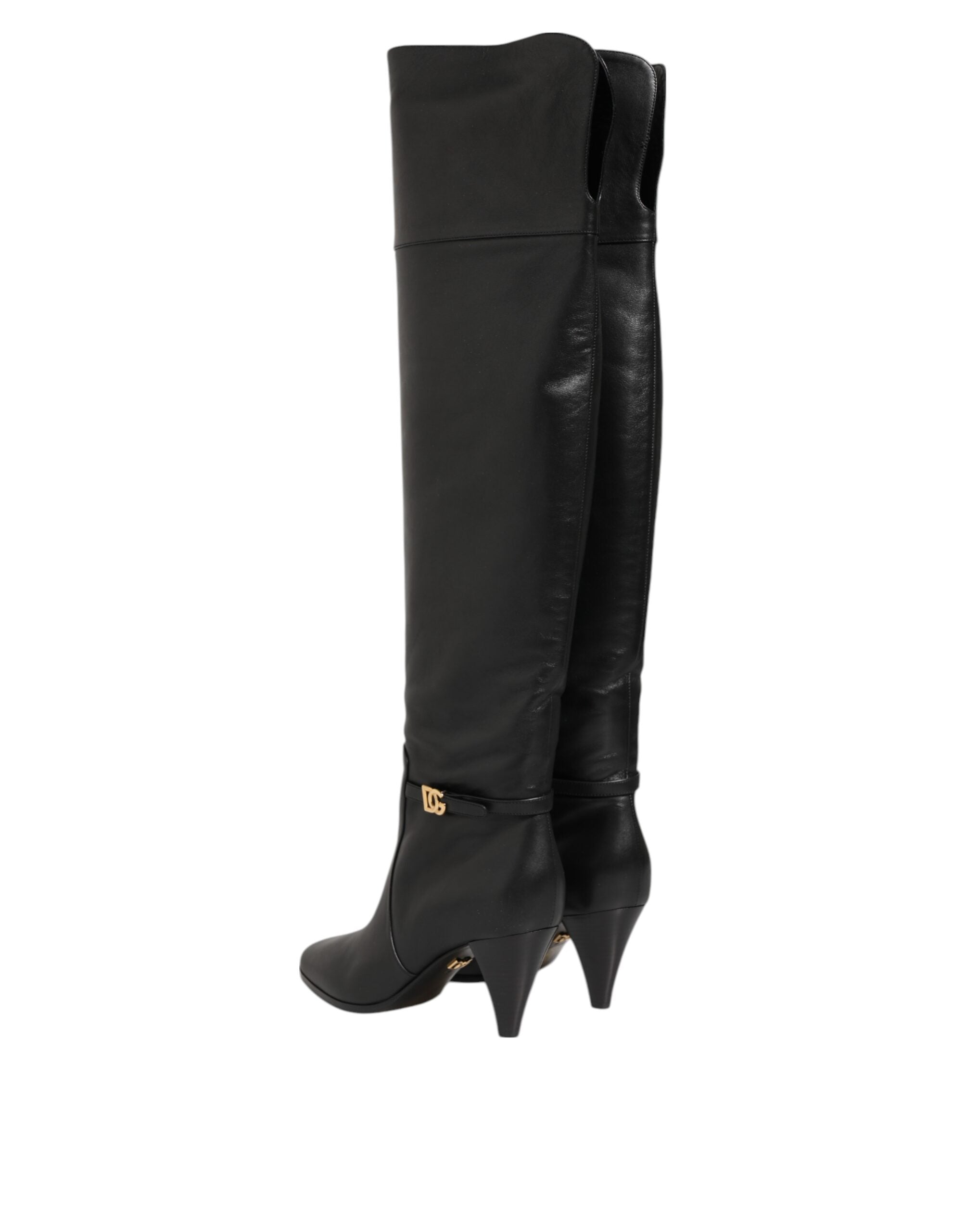 Dolce & Gabbana Black Leather Over-The-Knee DG Boots  Shoes Dolce & Gabbana