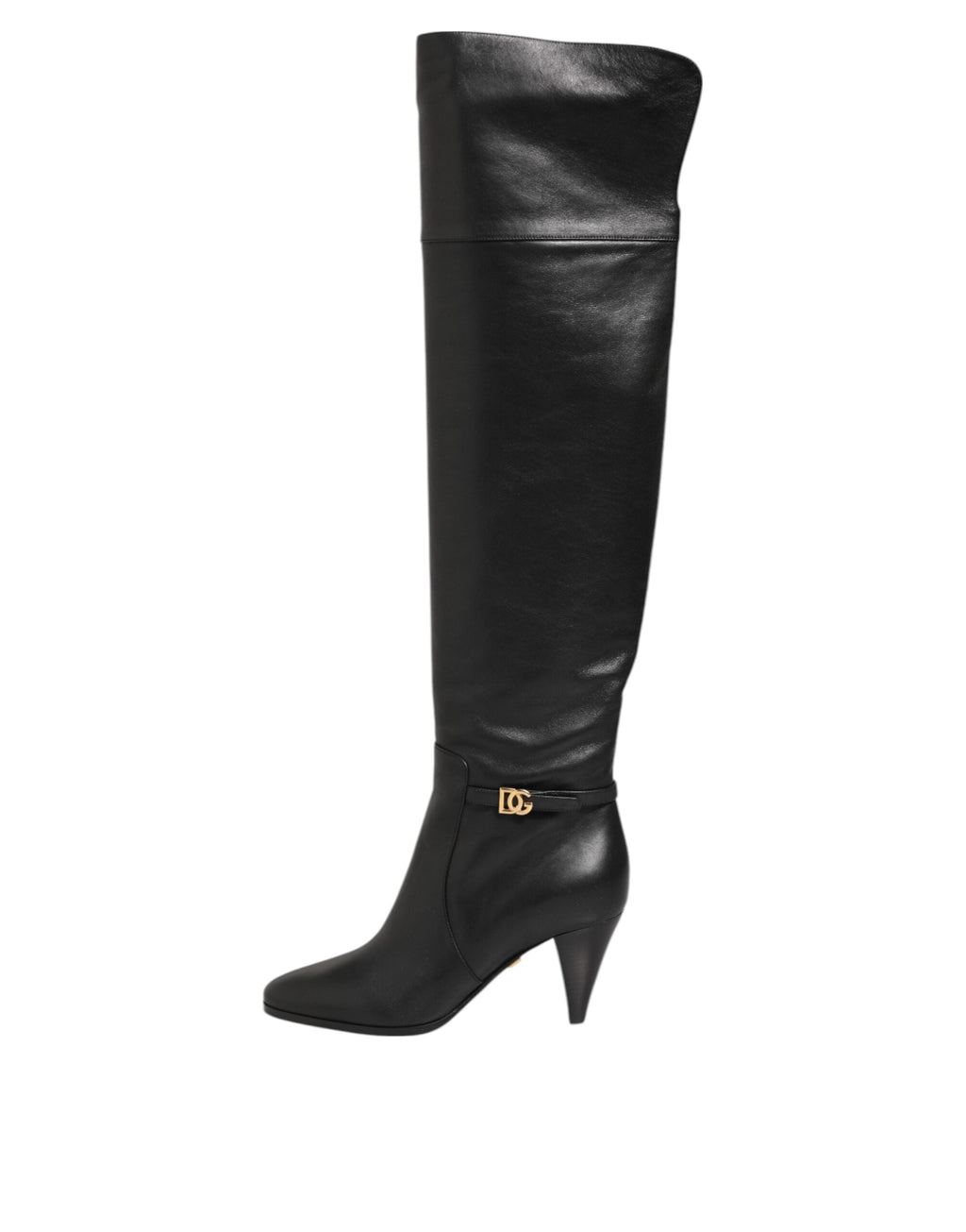 Dolce & Gabbana Black Leather Over-The-Knee DG Boots  Shoes Dolce & Gabbana