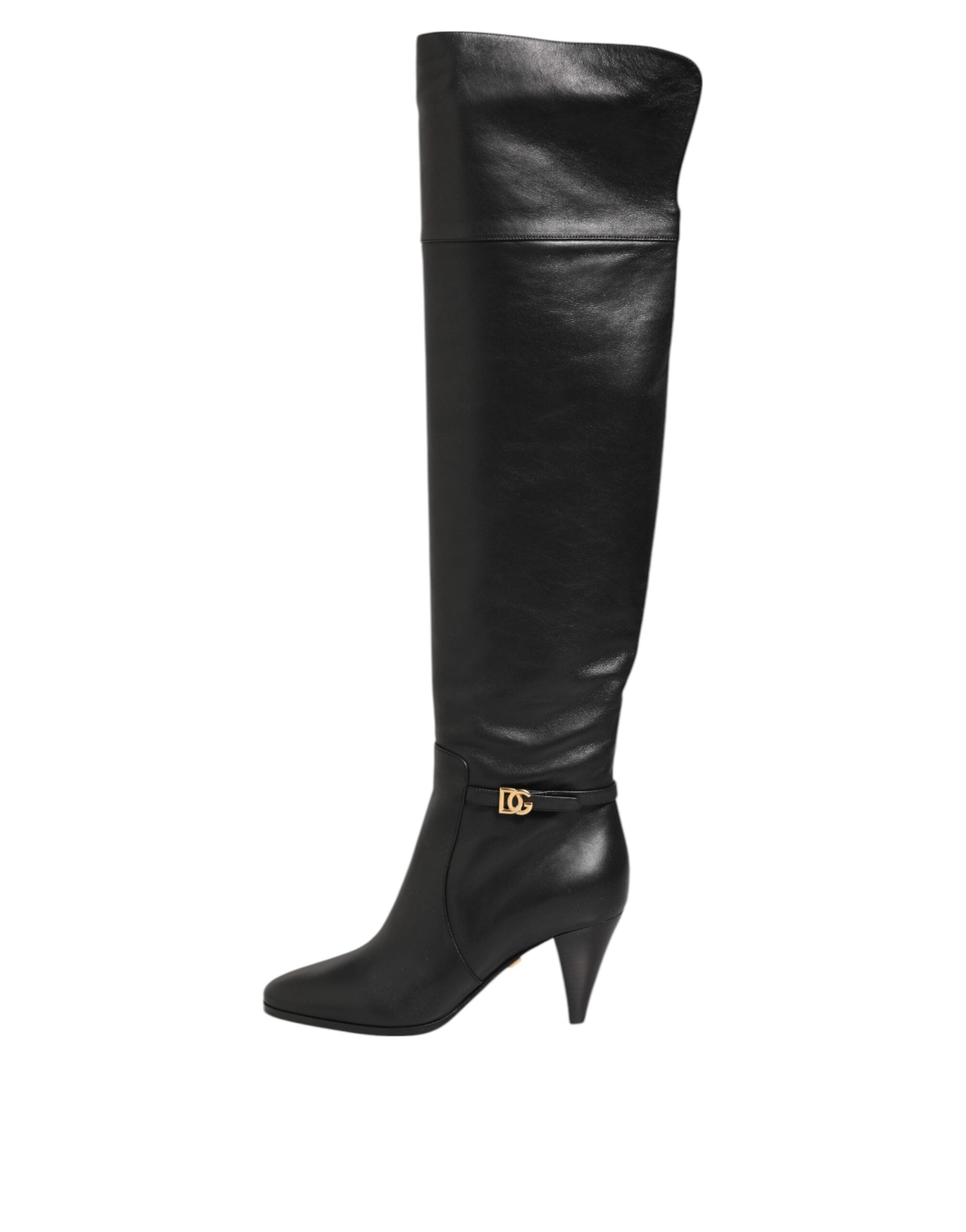 Dolce & Gabbana Black Leather Over-The-Knee DG Boots  Shoes Dolce & Gabbana
