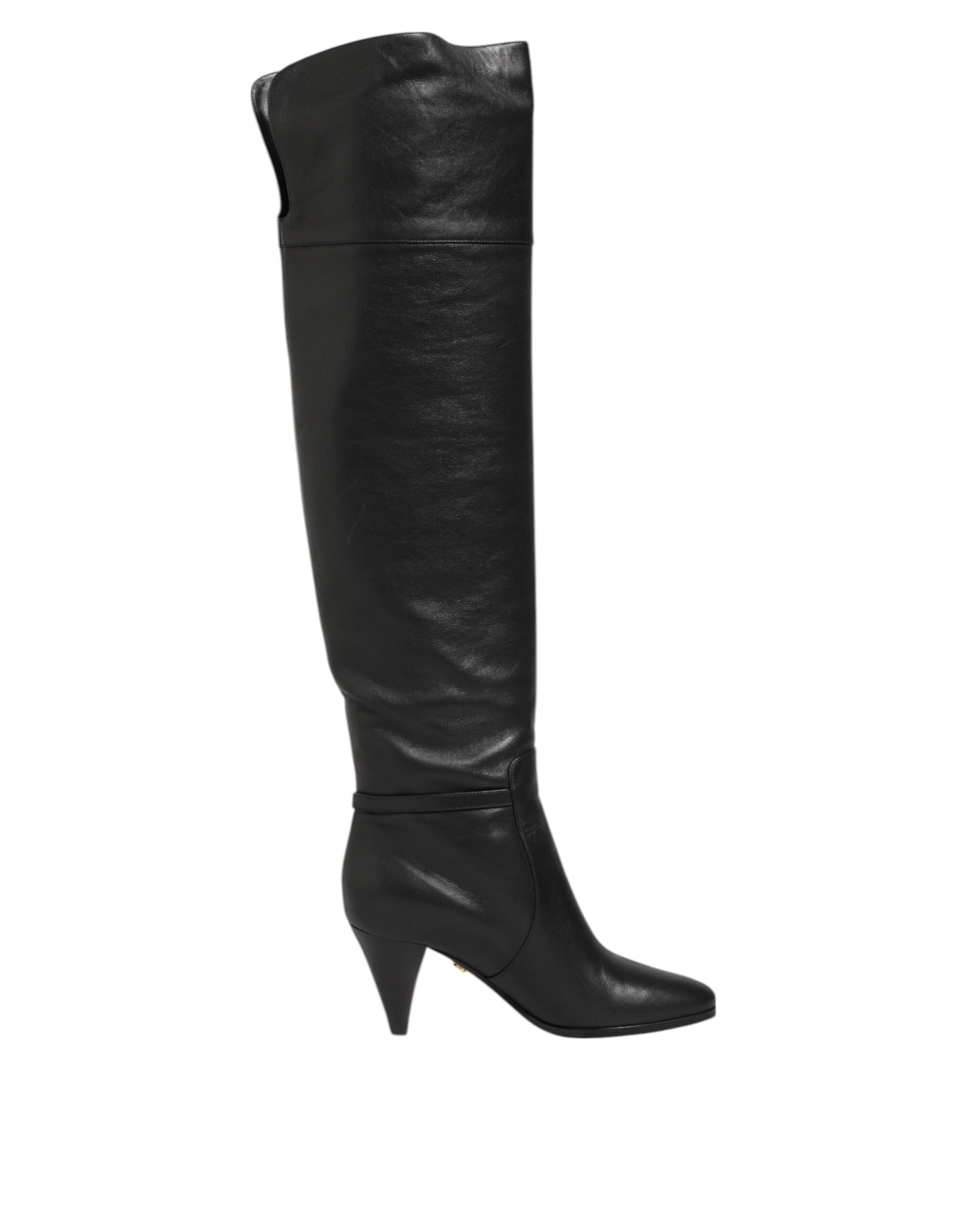 Dolce & Gabbana Black Leather Over-The-Knee DG Boots  Shoes Dolce & Gabbana