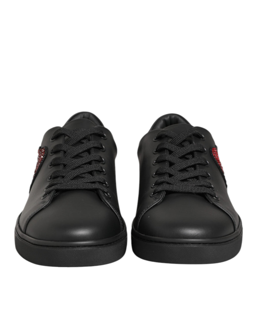 Dolce & Gabbana Black Leather Crystal Heart Sneakers  Shoes Dolce & Gabbana